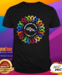 Official Denver Broncos 'Whatever Color Cancer Sucks' T-Shirt featuring team colors and logo for cancer awareness.