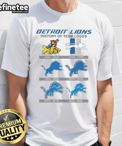 Official Detroit Lions History of Team Logos T-Shirt featuring iconic logos in a stylish design for fans.