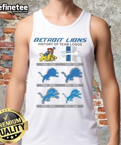 Official Detroit Lions History of Team Logos tank top showcasing iconic team logos in a stylish design.