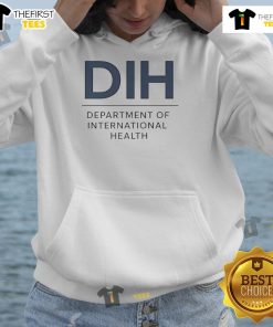 Official DIH Department of International Health hoodie in navy blue, featuring the department logo and comfortable design.