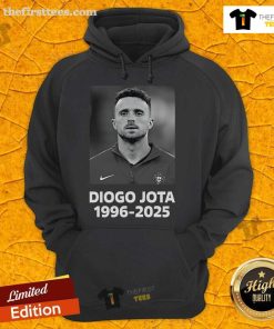 Alt Text: Official Diogo Jota 1996-2025 hoodie featuring a stylish design, perfect for fans and casual wear.