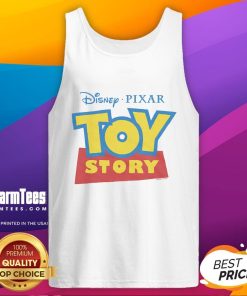 Official Disney Pixar Toy Story logo tank top featuring vibrant colors and iconic characters, perfect for fans.