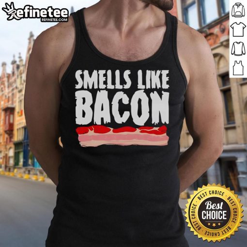 Official Diversity Hires 'Smells Like Bacon' tank top featuring a fun graphic design, perfect for casual wear.