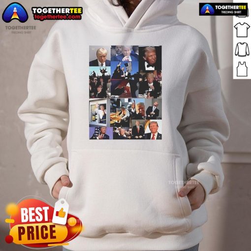 Official Donald Trump meme collage hoodie featuring vibrant graphics and iconic quotes for a unique fashion statement.