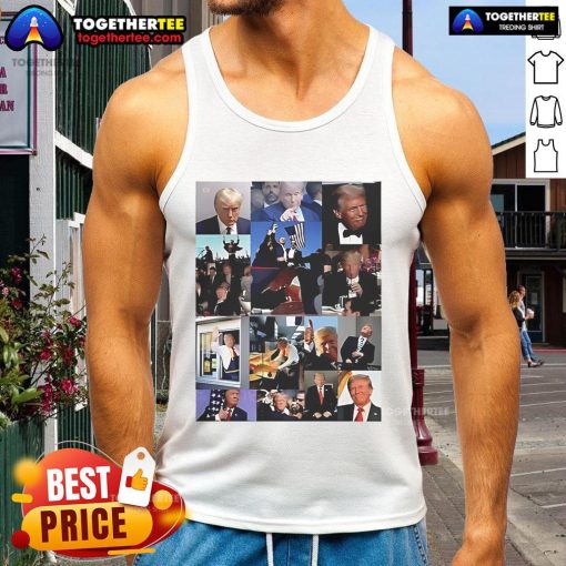 Official Donald Trump meme collage tank top featuring iconic Trump memes and vibrant colors, perfect for casual wear.