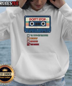 Retro vintage hoodie featuring the Official Don't Stop The Music cassette tape design, perfect for music lovers.