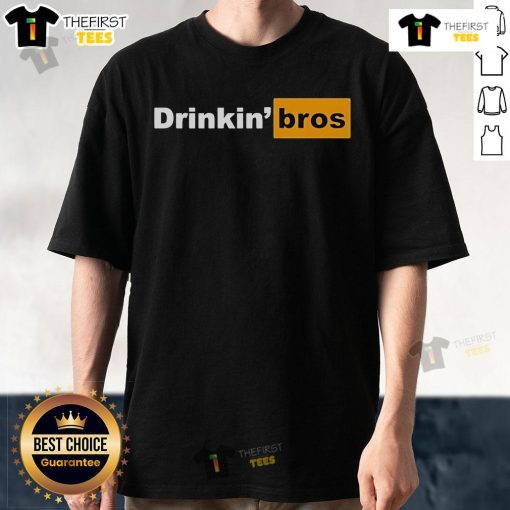Alt Text: Official Drinkin' Bros Pornhub Logo T-Shirt featuring a bold logo design on a black cotton fabric.