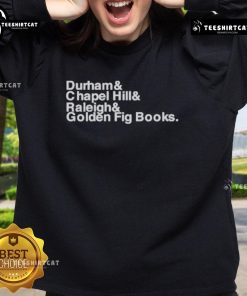 Official Durham Chapel Hill Raleigh Golden Fig Books sweatshirt featuring a cozy design, perfect for book lovers.