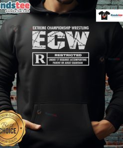 Official ECW Rated R Restricted Under 17 Logo Hoodie featuring bold graphics and stylish design for wrestling fans.