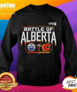 Official Edmonton Oilers vs Calgary Flames 2022 Stanley Cup Playoffs sweatshirt featuring vibrant team logos and colors.