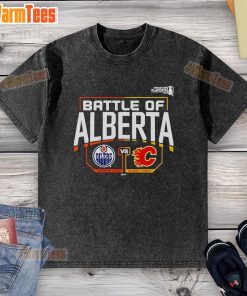 Alt Text: Official Edmonton Oilers vs Calgary Flames 2022 Stanley Cup Playoffs Battle of Alberta washed t-shirt design.