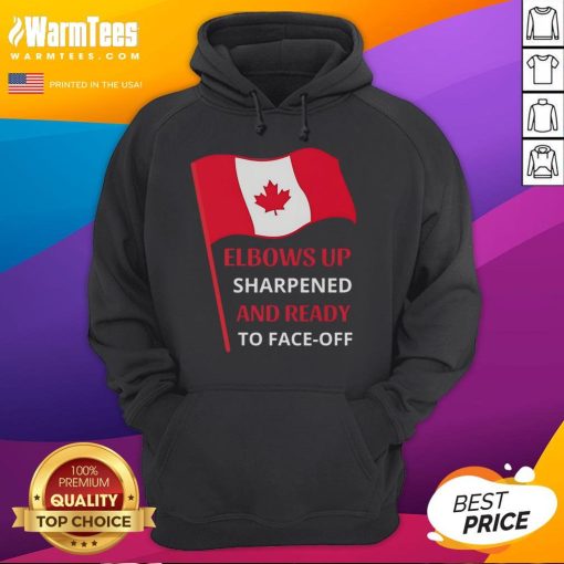 Official Elbows Up hoodie featuring a Canada flag design, sharpened and ready for a face-off in style.