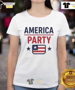 Official Elon Musk America Party USA Flag Ladies Tee featuring a stylish design and vibrant colors celebrating patriotism.