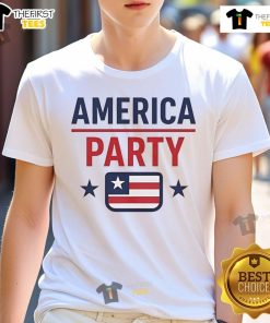 Official Elon Musk America Party USA flag T-shirt featuring bold graphics and patriotic design for fans of Elon Musk.