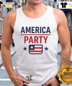 Official Elon Musk America Party USA flag tank top featuring bold design and patriotic colors for fans and supporters.