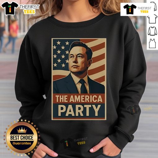 Official Elon Musk Political Party The America Party sweatshirt featuring bold graphics and vibrant colors.