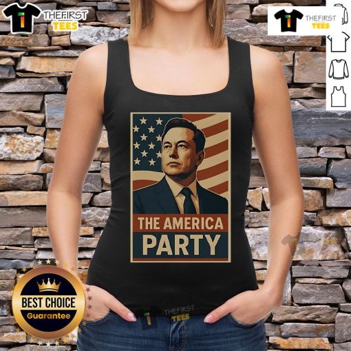 Official Elon Musk Political Party America Party tank top design featuring bold graphics and vibrant colors.