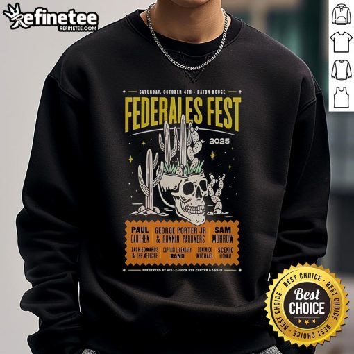 Official Federales Fest Party Event sweatshirt in Baton Rouge, LA, October 4, 2025, featuring vibrant festival graphics.
