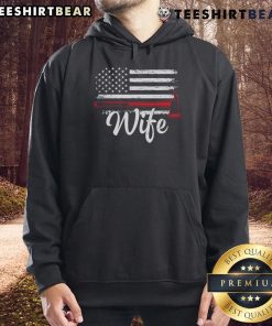 Firefighter Wife hoodie featuring America flag and fire axe design, perfect for proud spouses of firefighters.