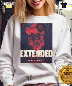 Sam Bennett signs eight-year contract extension for Florida Panthers, wearing an official Panthers sweatshirt.