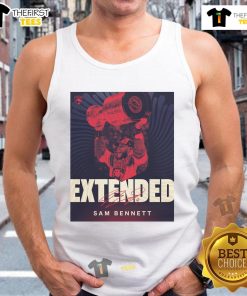 Sam Bennett signs his eight-year contract extension wearing an Official Florida Panthers tank top.