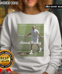 Official Fritz Wimbledon Almost Friday Sweatshirt in navy, featuring stylish branding for tennis enthusiasts.