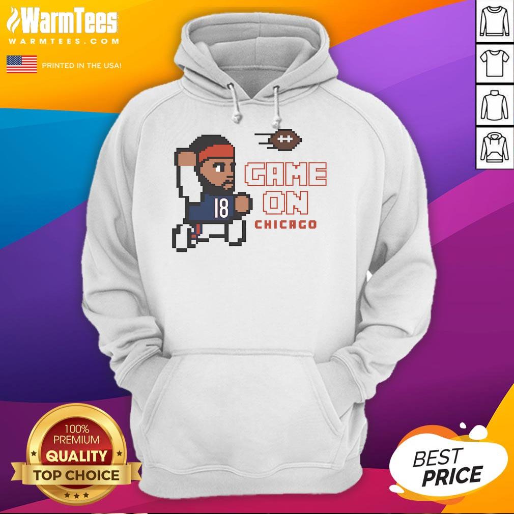 Official Game On Caleb Williams Chicago Bears 8 Bit Hoodie Alt Text: Caleb Williams 8-bit hoodie for Chicago Bears, featuring vibrant graphics and official game design.