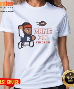8-bit graphic tee featuring Caleb Williams, perfect for Chicago Bears fans. Official Game On design for ladies.