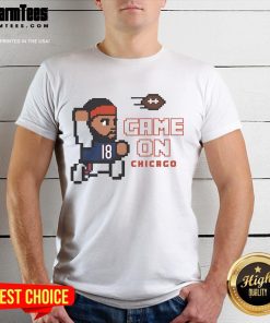 Alt Text: Official Game On Caleb Williams Chicago Bears 8-Bit T-Shirt featuring retro design and team colors for fans.