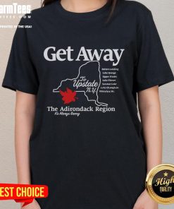 Official 'Get Away to Upstate New York, It's Always Sunny' ladies tee featuring a vibrant design and comfortable fit.