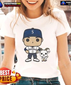 Official GOATed Ichiro and Junior Seattle Mariners ladies tee featuring iconic players in stylish design.