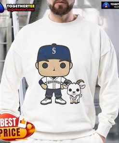 Alt Text: Official GOATed Ichiro and Junior Seattle Mariners sweatshirt featuring iconic player graphics and team colors.