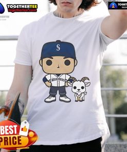 Official Goated Ichiro and Junior The Goat Seattle Mariners T-Shirt showcasing iconic players and vibrant team colors.