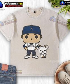 Official GOATed Ichiro and Junior Seattle Mariners washed t-shirt featuring iconic player graphics and vibrant colors.