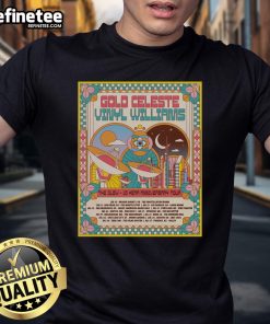 Official Gold Celeste & Vinyl Williams July 10, 2025 T-Shirt from Constellation Room, Santa Ana, CA
