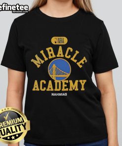 Golden State Warriors Miracle Academy ladies tee featuring vibrant team colors and logo, perfect for NBA fans.