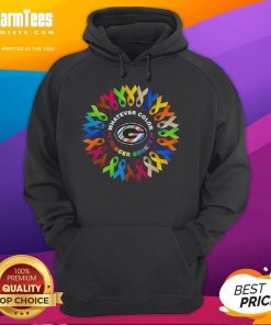 Official Green Bay Packers hoodie in green, supporting cancer awareness with 'Whatever Color, Cancer Sucks' message.