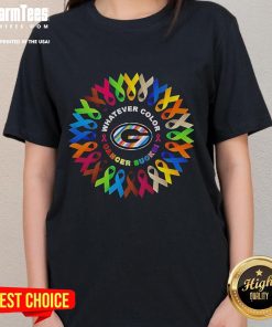Official Green Bay Packers Whatever Color Cancer Sucks Ladies Tee featuring team logo and inspirational message.