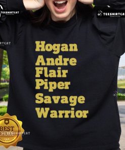 Official Hogan Andre Flair Piper Savage Warrior Sweatshirt featuring iconic wrestling legends in vibrant colors.