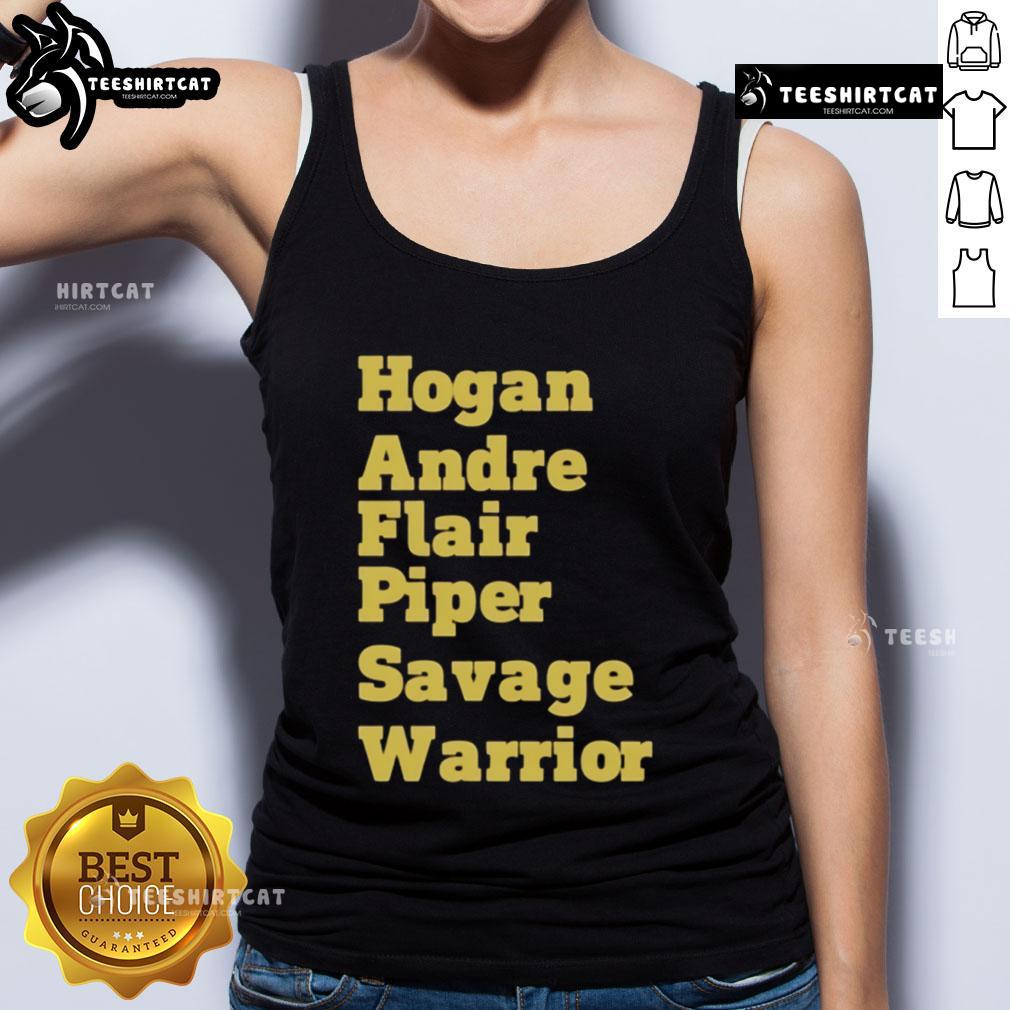 Official Hogan Andre Flair Piper Savage Warrior Tank Top Official Hogan Andre Flair Piper Savage Warrior tank top featuring iconic wrestling legends in vibrant design.