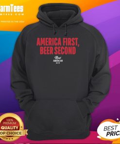 Official Hulk Hogan America First Beer Second Hoodie showcasing a bold design perfect for wrestling fans and patriotic apparel.