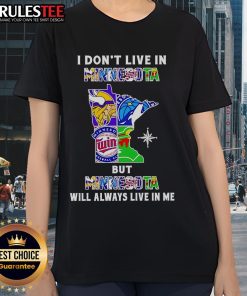 Official I Dont Live in Minnesota But Minnesota Will Always Live in Me Ladies Tee featuring sport team designs.
