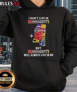 Alt Text: Cozy hoodie featuring I Don't Live In Mississippi But Mississippi Will Always Live In Me for sports fans.