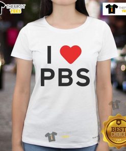 Official I Love PBS Ladies Tee featuring a stylish design, perfect for PBS fans and promoting public broadcasting support.