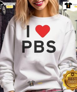 Official I Love PBS Sweatshirt in vibrant colors, perfect for showcasing your love for public broadcasting.