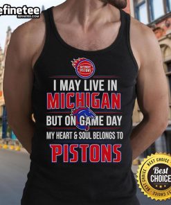 Alt Text: Detroit Pistons tank top celebrating Michigan pride on game day with bold graphics and team colors.