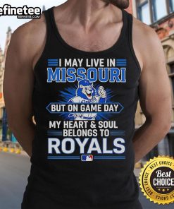 Woman wearing a tank top with 'My Heart Belongs to the Kansas City Royals' design, showcasing team spirit for game day.