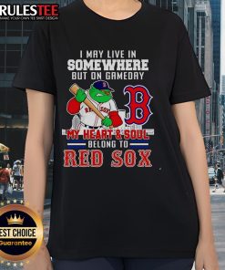 Boston Red Sox ladies tee with 'On Gameday, My Heart and Soul Belong to Boston' slogan, perfect for fans.