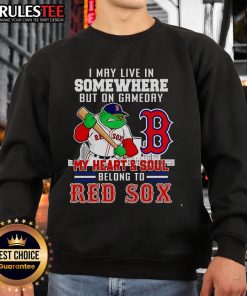 Cozy Boston Red Sox sweatshirt with 'On Gameday, My Heart and Soul Belong to Boston' slogan, perfect for fans.