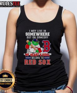 Boston Red Sox tank top with 'My Heart and Soul Belong to Boston' graphic, perfect for game day fans and supporters.